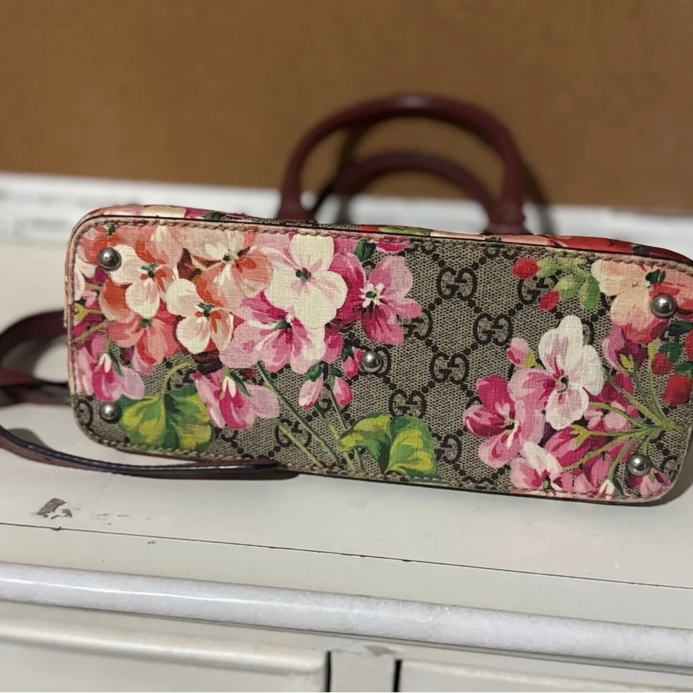 Gucci Floral Canvas and Burgundy Leather Satchel 2 way pink in bloom small - Picture 5 of 16